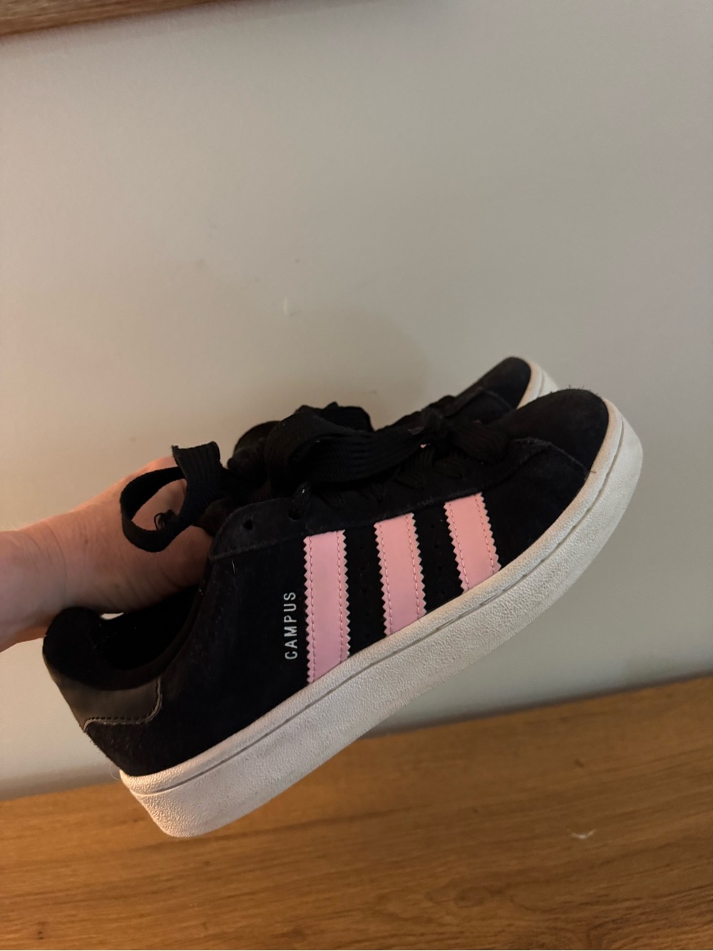 adidas Black and Pink Campus Kids Sneakers